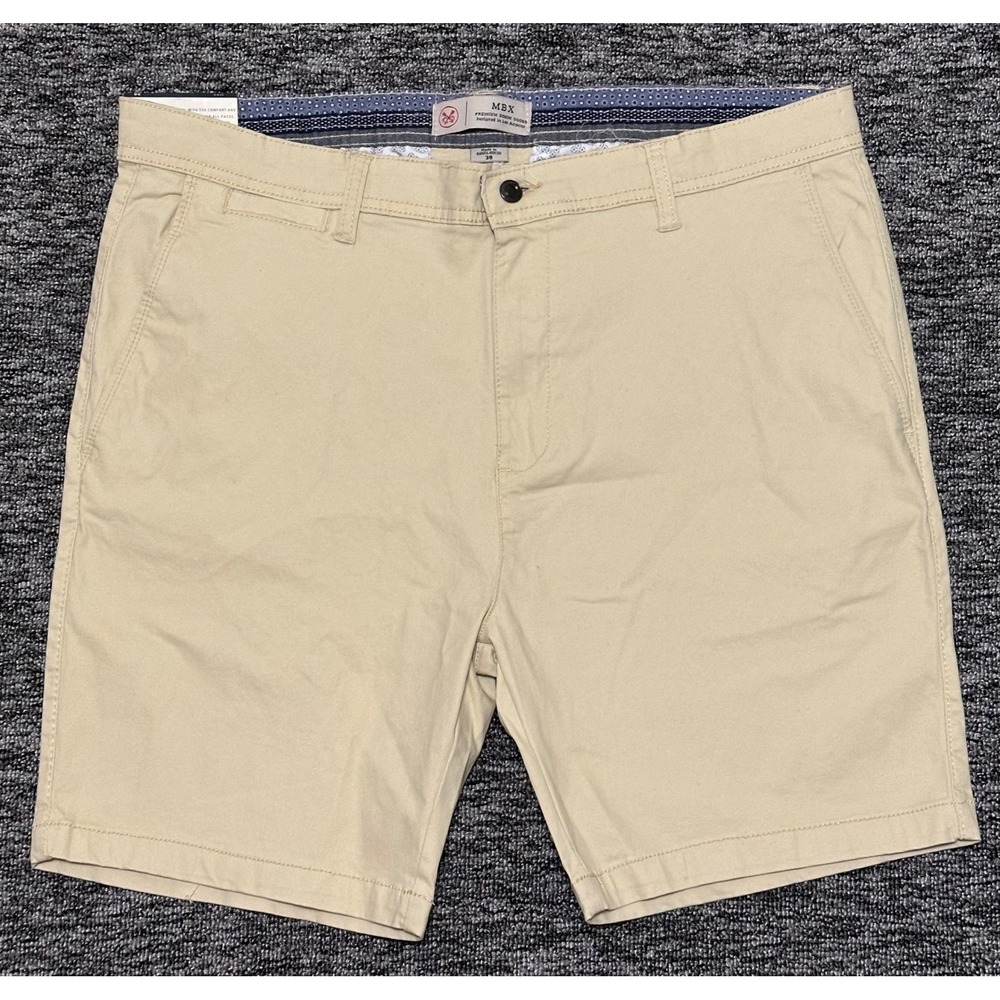 MBX Belmont Trouser Stretch Chino Shorts Mens 38 Khaki Tan Oyster 7" Inseam New